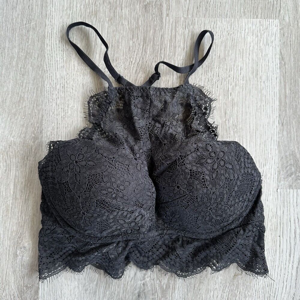 PINK Victoria’s Secret High Neck Lace Racerback Push Up Bra XS